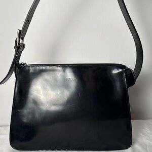 Vintage FURLA Black Genuine Leather Shoulder Bag – Made in Italy